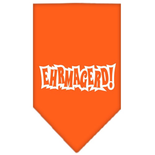 A colorful pet bandana featuring the phrase 'Ehrmagerd!' screen printed in a fun font, designed for dogs of all sizes.